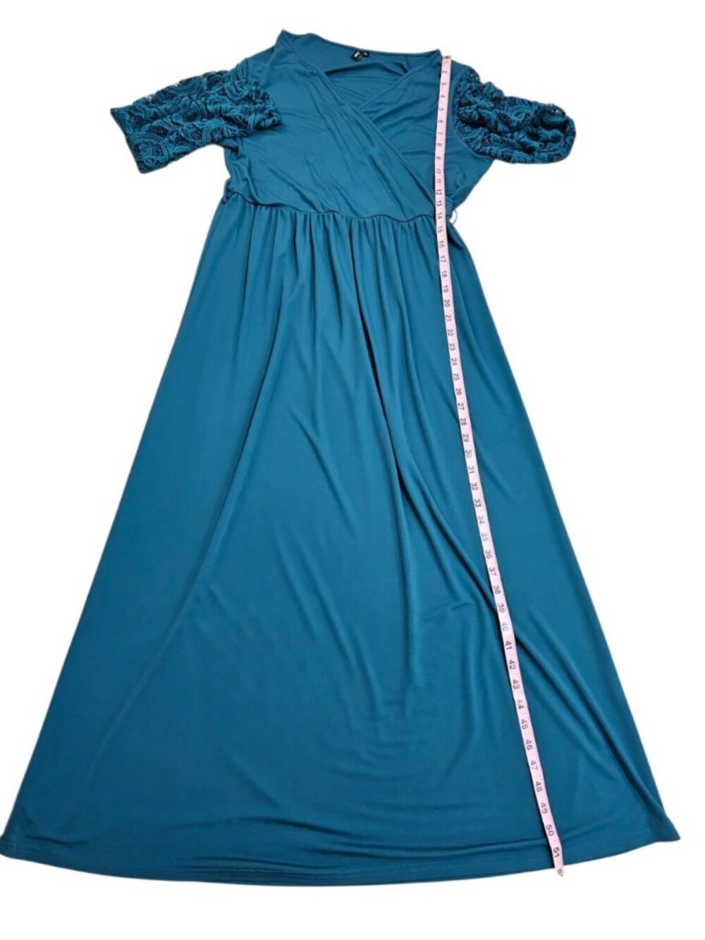 Zattcas Womens XL Maxi Dress Teal Long Sleeve Lace Boho Statement Elegant Gown - Picture 6 of 8